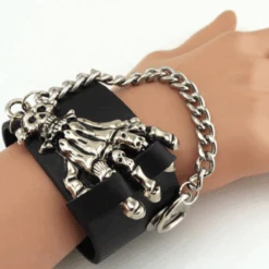Badass Rockstar Bracelets W/ Metal Spikes 3 Pcs, 8.6 X 1.6 In, Black/Silver -Gearup Co. Store 167532727485