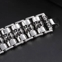 Stainless Steel Fashion Wide Skull Bracelet, 8.3 X 0.9 In -Gearup Co. Store 1e4151b4064eba8d1f847abf8c8ae094