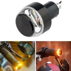 Universal Motorcycle Turn Signal LED Light End Handlebar - 2pcs, ABS, 12V, Black Body