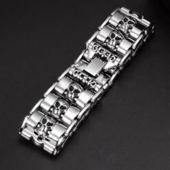 Stainless Steel Fashion Wide Skull Bracelet, 8.3 X 0.9 In -Gearup Co. Store 2ebed67dc5affc7a8d7403a0655519e9
