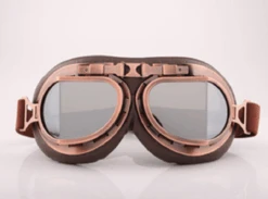 Vintage Aviator Motorcycle Goggles, One Size, Copper Color Frame, Silver Lens