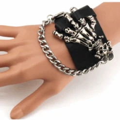 Badass Rockstar Bracelets W/ Metal Spikes 3 Pcs, 8.6 X 1.6 In, Black/Silver -Gearup Co. Store 94157977178