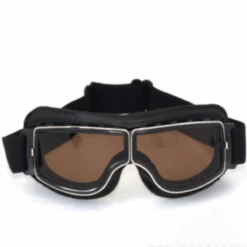 Vintage Aviator Motorcycle Goggles W/ Adjustable Strap, One Size, Black ABS Frame, Brown Lens