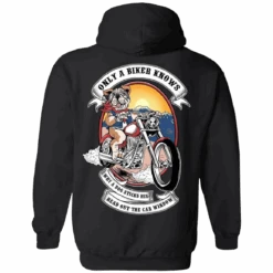 Only A Biker Knows Why A Dog Sticks His Head Out Of The Car Window Hoodie, Cotton/Polyester, Black
