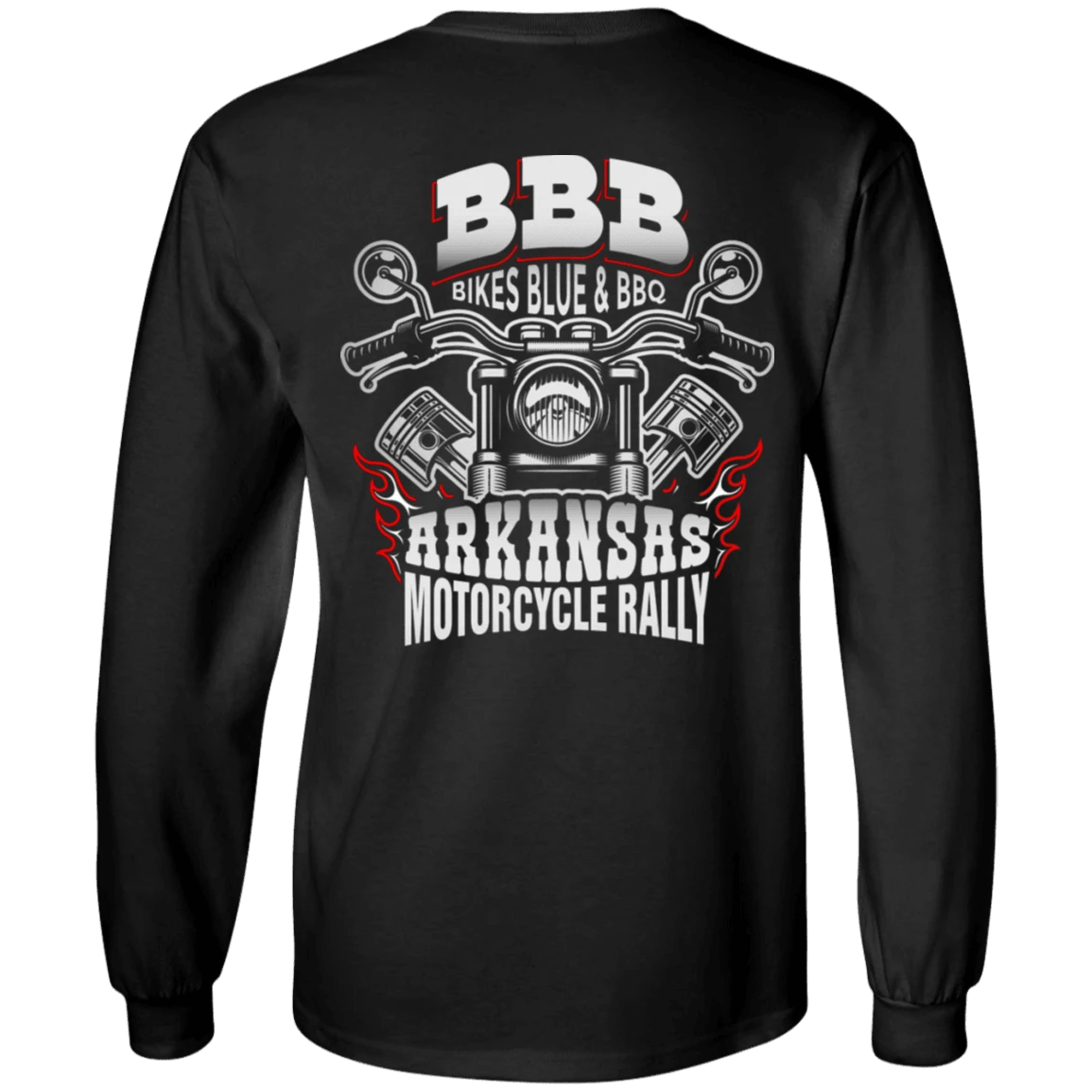 Bikes Blues & Bbq Arkansas Motorcycle Rally Long Sleeve T-Shirt, Cotton, Black 1 Bikes Blues & Bbq Arkansas Motorcycle Rally Long Sleeve T-Shirt, Cotton, Black