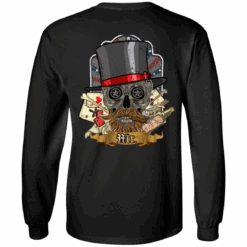 Poker Skull In A Hat Long Sleeve T-Shirt, Cotton, Black