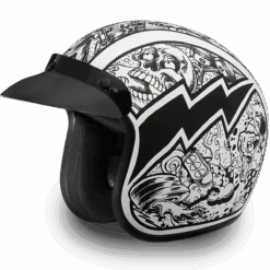 Daytona D.O.T. Cruiser W/Graffiti Motorcycle Open Face Helmet, Unisex, XS-2XL, Black/White