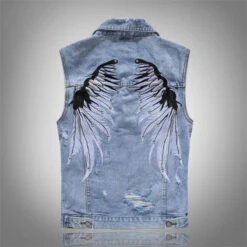 Alr™ Men's Ripped Denim Vest With Wing Embroidery