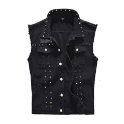 Alr™ Men's Black Vintage Denim Vest With Rivet Details