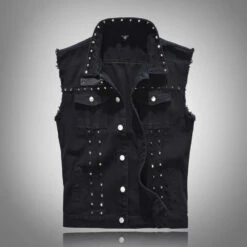 Alr™ Men's Black Vintage Denim Vest With Rivet Details -Gearup Co. Store HTB1zbTZbiDxK1RjSsphq6zHrpXa5