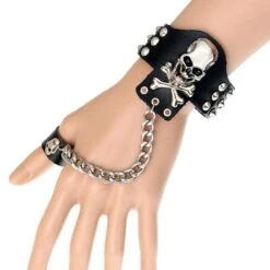 Handmade Leather Skull Bracelet With Ring -Gearup Co. Store Ha592ab2cecbd4e45b1ab8635081e563fn