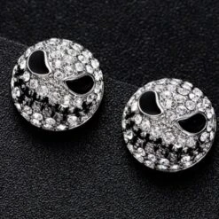 Crystal Skull Stud Earrings, Silver Color, 0.5 In -Gearup Co. Store Hanreshe Jack Silver Circle Crystal Earrings Nightmare Before Christmas Cartoon Gothic Party Jewelry Skull Stud Earrings d755c838 4f50 4447 b6f8 681f50b8311c