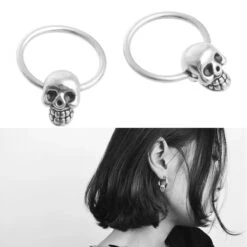 Skull Head Hoop Earrings -Gearup Co. Store JAVRICK Punk Retro Skull Head Ear Piercing Studs Earrings Titanium Steel Ear Ghost Studs Personality jewelry