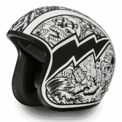 Daytona D.O.T. Cruiser W/Graffiti Motorcycle Open Face Helmet, Unisex, XS-2XL, Black/White -Gearup Co. Store LNB41MZQ