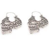 Metal Hollow Sugar Skull Hoop Earrings, 1.1 X 1.7 In, Silver Color