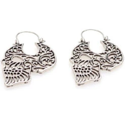 Metal Hollow Sugar Skull Hoop Earrings, 1.1 X 1.7 In, Silver Color