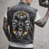 Alr™ Men's Denim Biker Motorcycle Vest, Three Skull