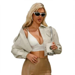 Alr™ Women's Short Leather Biker Jacket With Lapel And Two Pockets 33 Alr™ Women's Short Leather Biker Jacket With Lapel And Two Pockets -Gearup Co. Store S0a09c3885d8045fc9d6b3bb858830881I