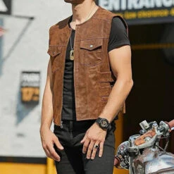 Alr™ Men's PU Leather Slim Motorcycle Vest -Gearup Co. Store S13939def4ec249b5b1952f91325c30b82