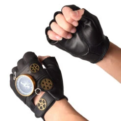 Steampunk PU Leather Fingerless Compass Gloves -Gearup Co. Store S680186548ba743789ac3224586d40373e