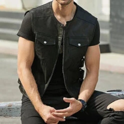 Alr™ Men's PU Leather Slim Motorcycle Vest -Gearup Co. Store S68d1a5727b1744889702f4fcf0651691L