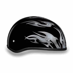 Daytona D.O.T. Motorcycle Skull Cap Half Helmet Black W/ Silver Flames -Gearup Co. Store SZwzxnsA