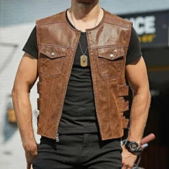 Alr™ Men's PU Leather Slim Motorcycle Vest -Gearup Co. Store Scddf7d40707e4e09b05ab7c9713cfd884