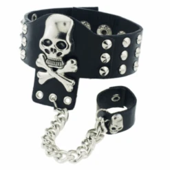 Handmade Leather Skull Bracelet With Ring
