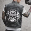 Alr™ Men's Denim Biker Motorcycle Vest, Skull Mechanic