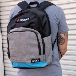 Factory Effex Suzuki Standard Backpack, Gray/Blue -Gearup Co. Store Suz standard backpack lifestyle