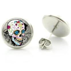 Sugar Skull Stud Earrings -Gearup Co. Store TAFREE Sugar Skull Stud Earrings for men and women Halloween glass cabochon tiny day of the 693f3b3b b810 4742 b53e 7b55913ec613