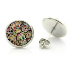 Sugar Skull Stud Earrings -Gearup Co. Store TAFREE Sugar Skull Stud Earrings for men and women Halloween glass cabochon tiny day of the e4eb8257 c7be 45c3 96f3 02b0c2dfc3d4