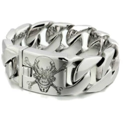 Men's 316L Stainless Steel Handmade Pirate Link Bracelet, 1" Wide, 0.3" Thick, Silver Tone