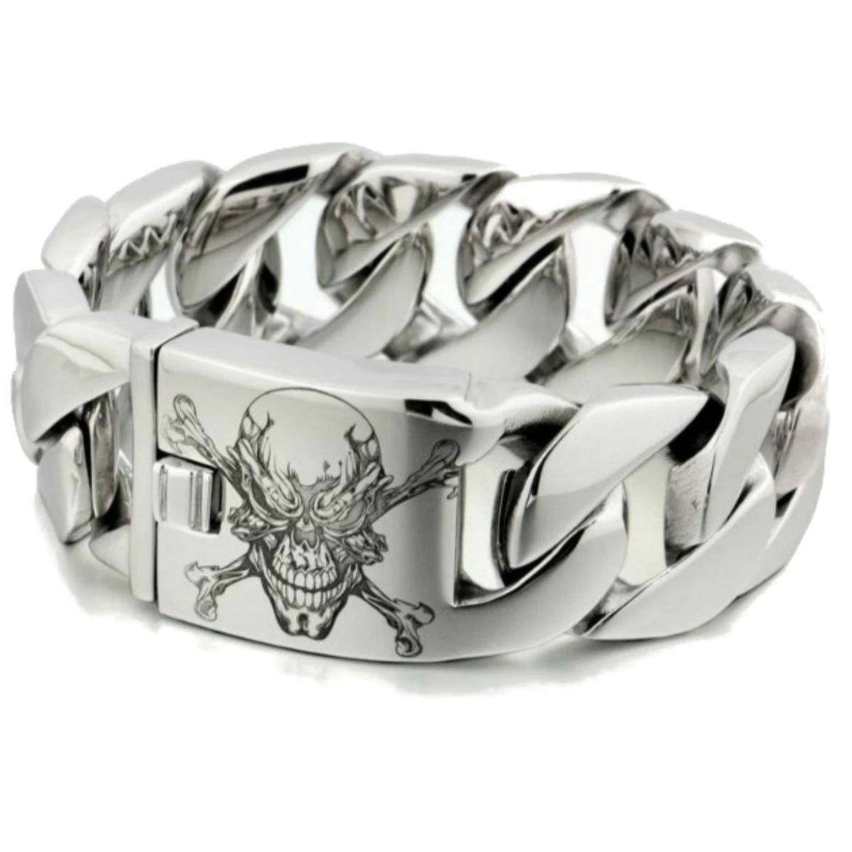 Men's 316L Stainless Steel Handmade Pirate Link Bracelet, 1" Wide, 0.3" Thick, Silver Tone 1 Men's 316L Stainless Steel Handmade Pirate Link Bracelet, 1" Wide, 0.3" Thick, Silver Tone