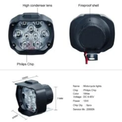 Motorcycle Work Light, Pair -Gearup Co. Store VOOVOO Led Work Light 15W 1500LM Moto Motorcycles 9 Led Headlight Lamp Scooters Fog Light Working f46fb45b 9328 4ddb 9622 a9902c194c71