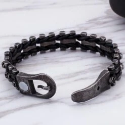 Skull Braided Leather Bracelet -Gearup Co. Store american legend rider 22 5cm skull braided leather bracelet motorcycle biker 4819696877637