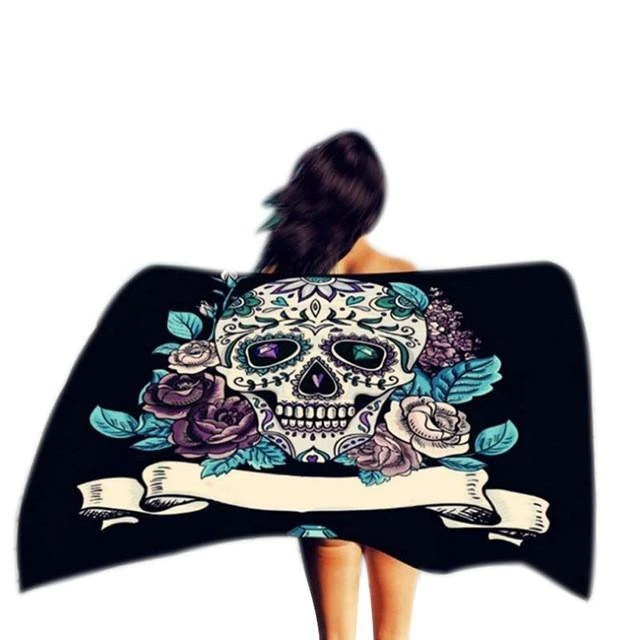 Stanley Beach Mandala Skull Shawl, Polyester, 59 X 39.4 In, Black With Skull & Roses Print 5 Stanley Beach Mandala Skull Shawl, Polyester, 59 X 39.4 In, Black With Skull & Roses Print - Image 5