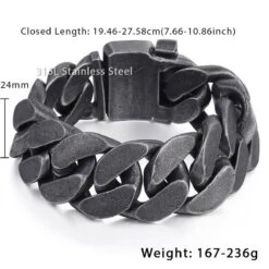 316L Stainless Steel/Enamel Big Boys Heavy Thick Chain Bracelet, 9" X 0.9", Gray -Gearup Co. Store american legend rider bracelets 22cm big boys chain bracelet motorcycle biker 649519530005
