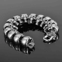 Men's Stainless Steel Steampunk Skull Bracelet, 8.7 X 0.8 In, Antique Silver Tone