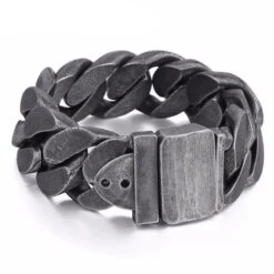 316L Stainless Steel/Enamel Big Boys Heavy Thick Chain Bracelet, 9" X 0.9", Gray