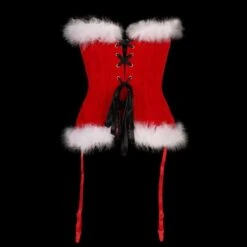 Women's Sexy Red Christmas Corset Overbust W/ White Artificial Fur Trim, Polyester -Gearup Co. Store american legend rider bustiers corsets s christmas red sexy christmas corset motorcycle biker 4477189652549