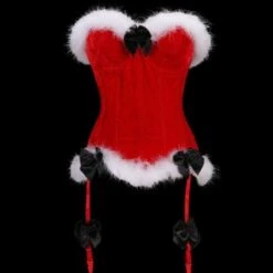 Women's Sexy Red Christmas Corset Overbust W/ White Artificial Fur Trim, Polyester