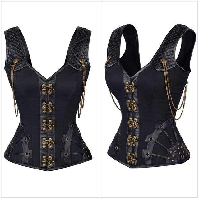 Vintage Steampunk Corset Overbust For Women, Polyester/Spandex, Black - Image 3
