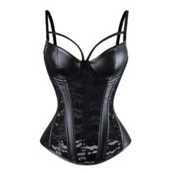 Floral Lace PU Leather Corset