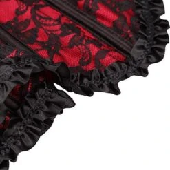 Sexy Red Corset W/Black Lace Overlay, Plastic Boned -Gearup Co. Store american legend rider corsets s red lacey red corset motorcycle biker 3563822743621