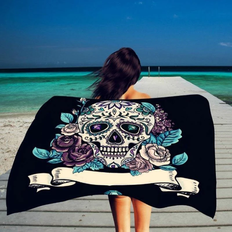 Stanley Beach Mandala Skull Shawl, Polyester, 59 X 39.4 In, Black With Skull & Roses Print 1 Stanley Beach Mandala Skull Shawl, Polyester, 59 X 39.4 In, Black With Skull & Roses Print