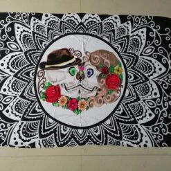 Stanley Beach Mandala Skull Shawl, Polyester, 59 X 39.4 In, Black With Skull & Roses Print 7 Stanley Beach Mandala Skull Shawl, Polyester, 59 X 39.4 In, Black With Skull & Roses Print -Gearup Co. Store american legend rider couple skull beach mandala skull shawl motorcycle biker 26869378645