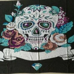 Stanley Beach Mandala Skull Shawl, Polyester, 59 X 39.4 In, Black With Skull & Roses Print 8 Stanley Beach Mandala Skull Shawl, Polyester, 59 X 39.4 In, Black With Skull & Roses Print -Gearup Co. Store american legend rider couple skull beach mandala skull shawl motorcycle biker 26869378709