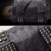 Vintage Skull Studded Rivet Shoulder Bag W/ Free Skull Wallet, Eco-Leather, Black