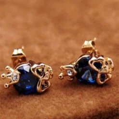 Woman's Gold Plated Skull Cubic Zircon Stud Earrings, Push Back, Red, Blue, Green Zircon -Gearup Co. Store american legend rider earrings blue stud earrings motorcycle biker 26129649109